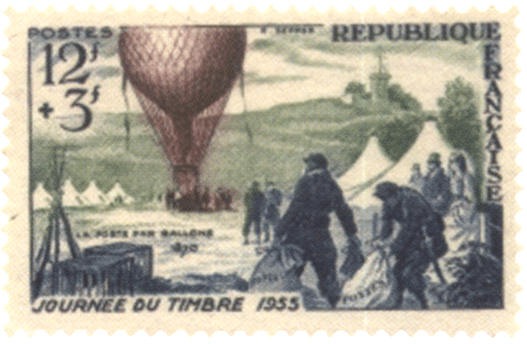 Французская марка 1955 г. с изображением полета аэростата