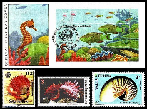 моллюски на почтовых марках