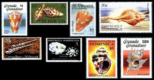 Моллюски и улитки из семейства фасциолярий в филателии