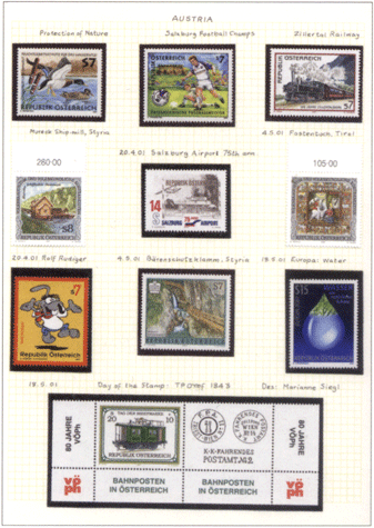 Страница австрийских марок без наклеек