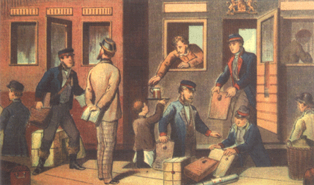 Почтовые служащие загружают передвижное почтовое отделение